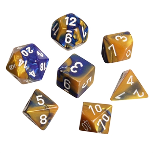 Gemini Blue Gold White - Polyhedral Rollespils Terning Sæt - Chessex